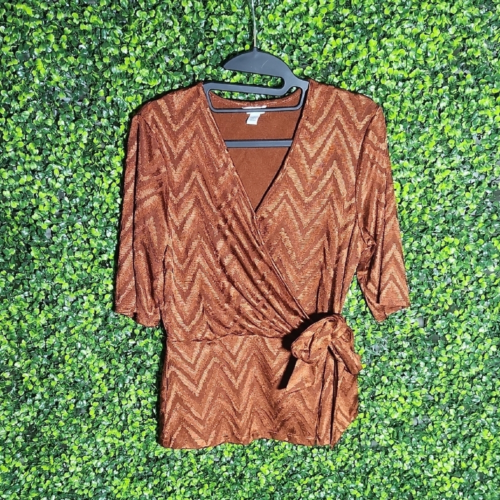 Cato Orange Chevron Wrap Top Small - Picture 1 of 12